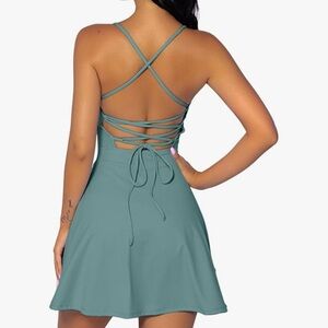 Chic Backless Teal Dress with Strappy Design
